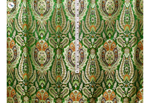 Indian Bridal Wedding Dress Green Brocade Fabric By The Yard Banarasi Varanasi Blended Silk Sewing Costume Lehenga Drapery Blouses DIY Crafting Home Décor Fabric