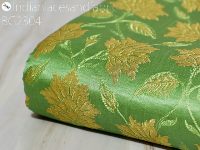 Indian Wedding Dress Costume Brocade Fabric By The Yard Blended Banarasi Bridal Lehenga Cushions Home Decor Table Runner Sewing DIY Crafting Clutches Blouses Fabric