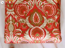 Indian Bridal Wedding Dresses Coral Brocade Fabric by the Yard Banarasi Blended Silk DIY Crafting Sewing Costumes Lehenga Drapery Clutches Table Runner Home Décor Fabric