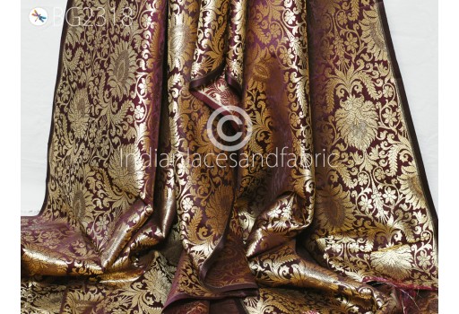 Indian Plum Brocade Fabric By The Yard Banarasi Blended Silk Wedding Dress Costumes Home Decor Table Runner Cushions Covers Sewing Accessories Kids Crafting Fabric
