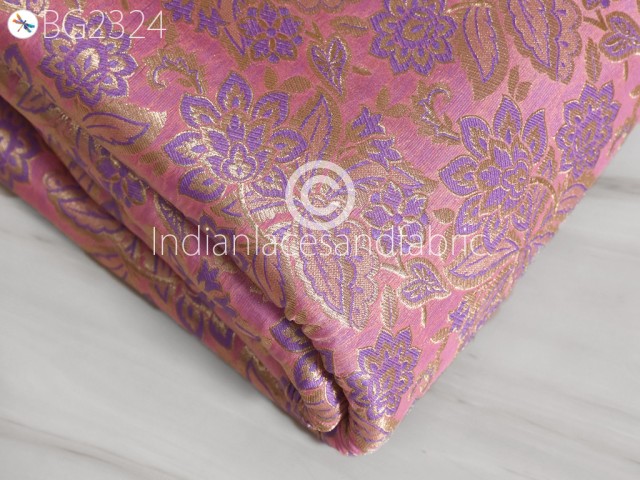 Indian Crafting Pink Brocade Fabric By The Yard Banarasi Blended Silk Dress Material Sewing Cushion Covers Home Décor Jacket Table Runner Bridal Lehenga Fabric