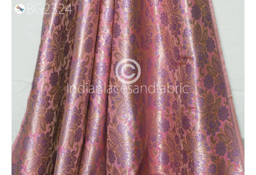 Indian Crafting Pink Brocade Fabric By The Yard Banarasi Blended Silk Dress Material Sewing Cushion Covers Home Décor Jacket Table Runner Bridal Lehenga Fabric