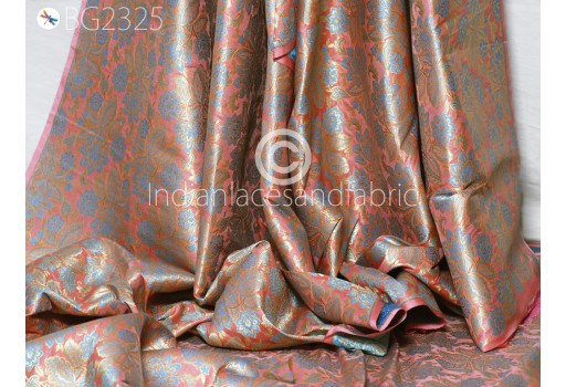 Indian Crafting Peachy Pink Brocade Fabric By The Yard Jacket Banarasi Fabric Blended Silk Dress Material Sewing Cushion Covers Home Décor Drapery Table Runner Fabric
