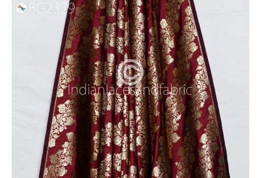 Indian Maroon Brocade Fabric by the Yard Wedding Dress Blended Banarasi Silk Dresses Material Sewing Evening Bags Home Décor DIY Crafting Woman Clothing Fabric