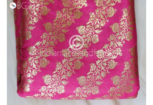 Indian Pink Brocade Fabric by the Yard Wedding Lehenga Jackets Blended Banarasi Dresses Material Sewing Cushion Cover Home Décor Furnishing Kids Crafting Fabric