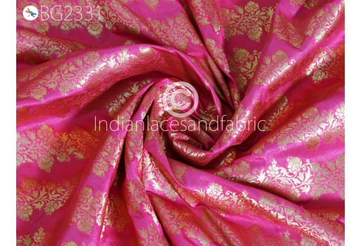 Indian Pink Brocade Fabric by the Yard Wedding Lehenga Jackets Blended Banarasi Dresses Material Sewing Cushion Cover Home Décor Furnishing Kids Crafting Fabric