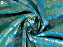 Indian Iridescent Turquoise Brocade Fabric by the Yard Wedding Dresses Blended Banarasi Dress Material Sewing Cushion Home Décor DIY Crafting Floral Clothing Fabric