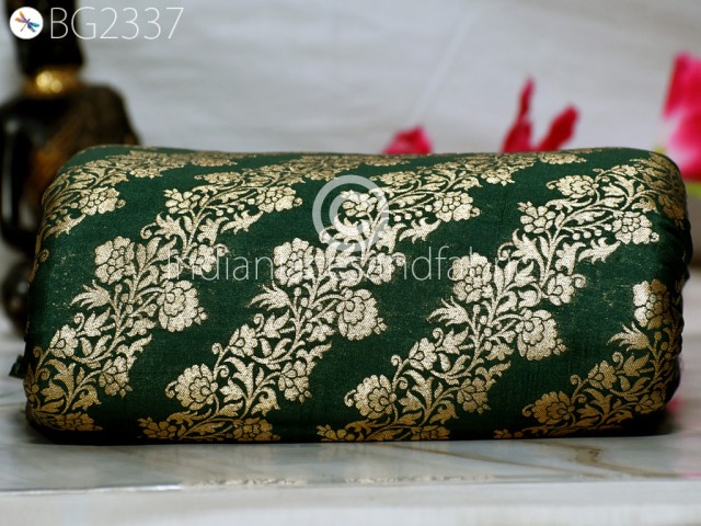 Indian Blended Green Brocade Fabric by the Yard Wedding Dress Jackets Banarasi Dresses Material Sewing Cushion Cover Home Décor DIY Crafting Clothing Accessories Fabric