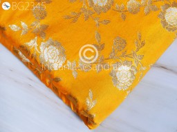 Yellow Brocade by the Yard Fabric Indian Banarasi Wedding Dresses Costumes Material Sewing Lehenga Skirts Vest Jacket Curtains Upholstery Kids Crafting Fabric