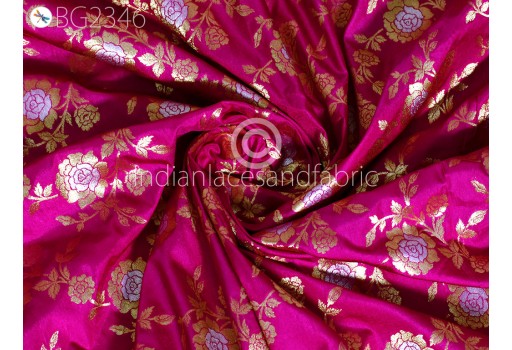 Magenta Brocade by the Yard Fabric Indian Banarasi Wedding Dresses Costumes Material Sewing Lehenga Skirts Vest Jacket Curtains Upholstery DIY Crafting Fabric