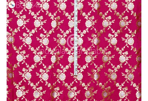 Magenta Brocade by the Yard Fabric Indian Banarasi Wedding Dresses Costumes Material Sewing Lehenga Skirts Vest Jacket Curtains Upholstery DIY Crafting Fabric