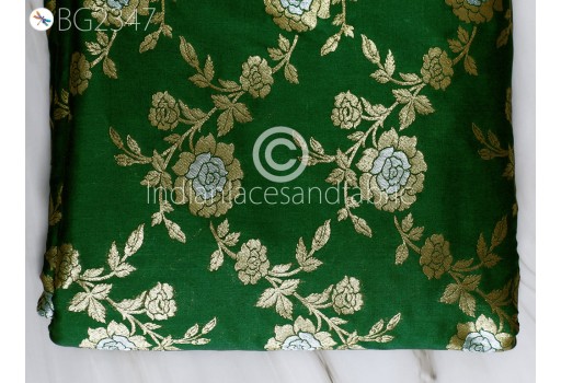 Green Brocade by the Yard Banarasi Wedding Dresses Costumes Material Sewing Lehenga Skirts Men Vest Jacket Curtains Upholstery Kids Crafting Clothing Fabric