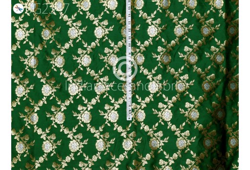 Green Brocade by the Yard Banarasi Wedding Dresses Costumes Material Sewing Lehenga Skirts Men Vest Jacket Curtains Upholstery Kids Crafting Clothing Fabric