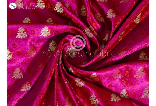 Indian Magenta Jacquard Fabric By The Yard Brocade Wedding Dress Material Blouses Saree DIY Crafting Sewing Silk Curtain Making Duvet Covers Clothing Fabric