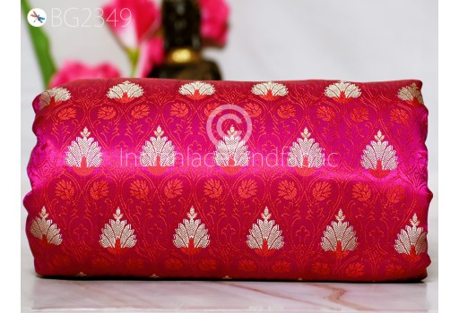 Indian Magenta Jacquard Fabric By The Yard Brocade Wedding Dress Material Blouses Saree DIY Crafting Sewing Silk Curtain Making Duvet Covers Clothing Fabric