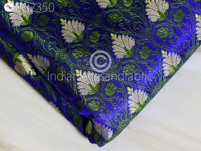 Indian Blue Jacquard Fabric By The Yard Brocade Wedding Dress Material Blouses Saree DIY Crafting Sewing Silk Curtain Making Duvet Covers Home Décor Clothing Fabric