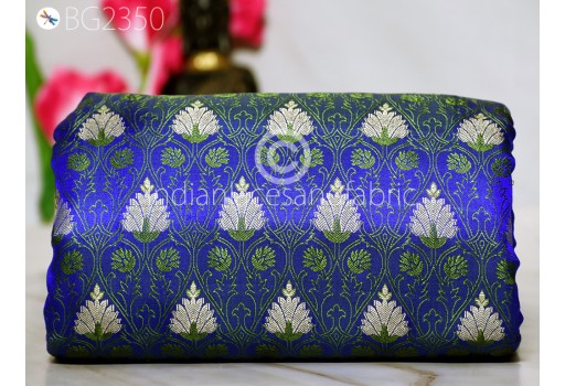 Indian Blue Jacquard Fabric By The Yard Brocade Wedding Dress Material Blouses Saree DIY Crafting Sewing Silk Curtain Making Duvet Covers Home Décor Clothing Fabric