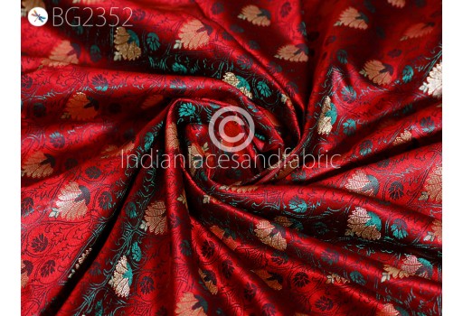 Indian Red Jacquard Fabric By The Yard Brocade Wedding Dress Material Blouses Saree DIY Crafting Sewing Silk Curtain Making Duvet Covers Home Décor Clothing Fabric