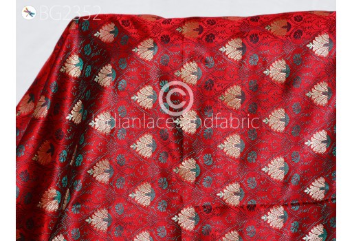 Indian Red Jacquard Fabric By The Yard Brocade Wedding Dress Material Blouses Saree DIY Crafting Sewing Silk Curtain Making Duvet Covers Home Décor Clothing Fabric