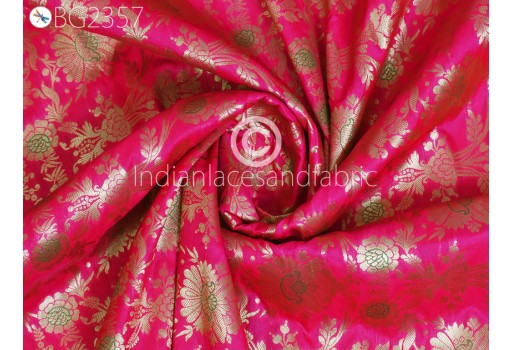 Indian Magenta Brocade by the Yard Pure Katan Banarasi Wedding Dress Costumes Material Sewing Bridal Lehenga Blouses Skirt Vest Jacket Curtain Upholstery Fabric