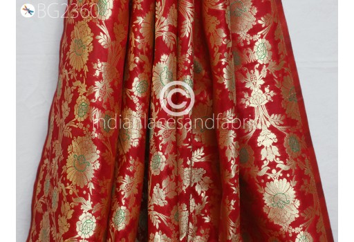 Indian Red Brocade by the Yard Pure Katan Banarasi Wedding Dress Costume Material Sewing Lehenga Blouses Skirt Men Vest Jacket Curtains Upholstery Home Décor Fabric