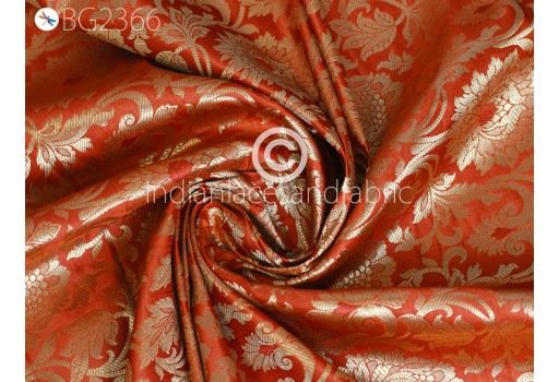 Indian Burnt Orange Brocade by the Yard Fabric Banarasi Blended Silk Wedding Dresses Crafting Sewing Cushion Cover Home Furnishing Costume Clothing Accessories Fabric