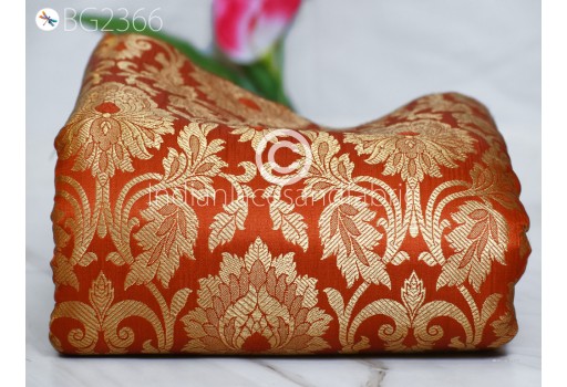 Indian Burnt Orange Brocade by the Yard Fabric Banarasi Blended Silk Wedding Dresses Crafting Sewing Cushion Cover Home Furnishing Costume Clothing Accessories Fabric