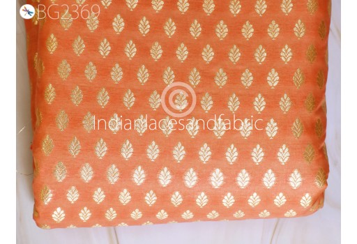 Indian Peach Brocade By The Yard Fabric Banaras Weddings Bridal Dress Sewing Material Banarasi DIY Crafting Costume Cushion Covers Blouses Table Runner Home Décor Fabric
