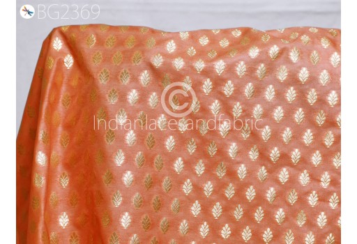 Indian Peach Brocade By The Yard Fabric Banaras Weddings Bridal Dress Sewing Material Banarasi DIY Crafting Costume Cushion Covers Blouses Table Runner Home Décor Fabric