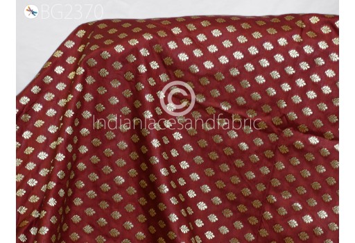 Indian Maroon Brocade By The Yard Fabric Banaras Weddings Bridal Dress Sewing Material Banarasi DIY Crafting Costume Cushion Covers Blouses Home Décor Fabric