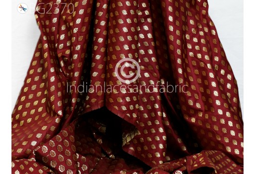 Indian Maroon Brocade By The Yard Fabric Banaras Weddings Bridal Dress Sewing Material Banarasi DIY Crafting Costume Cushion Covers Blouses Home Décor Fabric
