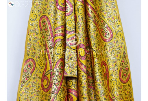 Indian Yellow Brocade by the Yard Banarasi Wedding Dresses Material Sewing Lehenga Skirt Men Vests Jackets Costumes Curtain Upholstery Hair Crafts Outdoor Fabric