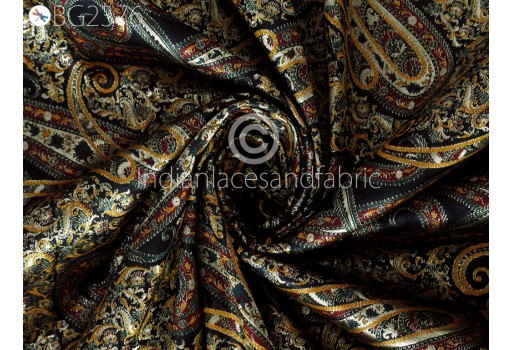 Black Brocade by the Yard Banarasi Wedding Dresses Material Sewing Lehenga Skirt Men Vests Jackets Costumes Curtain Upholstery Crafts Table Runner Home Décor Fabric