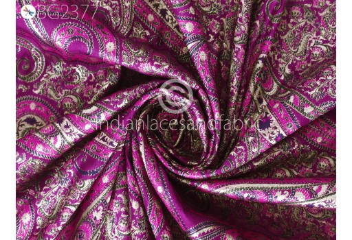 Magenta Brocade by the Yard Banarasi Wedding Dress Material Sewing Lehenga Skirt Men Vests Jackets Costumes Curtains Upholstery Hair Crafts Home Décor Fabric
