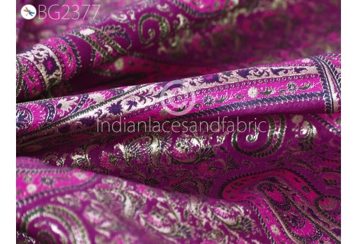 Magenta Brocade by the Yard Banarasi Wedding Dress Material Sewing Lehenga Skirt Men Vests Jackets Costumes Curtains Upholstery Hair Crafts Home Décor Fabric