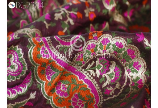 Burgundy Indian Brocade by the Yard Banarasi Wedding Dress Material Sewing Lehenga Skirt Men Vests Jacket Costumes Curtains Upholstery Hair Crafts Home Decor