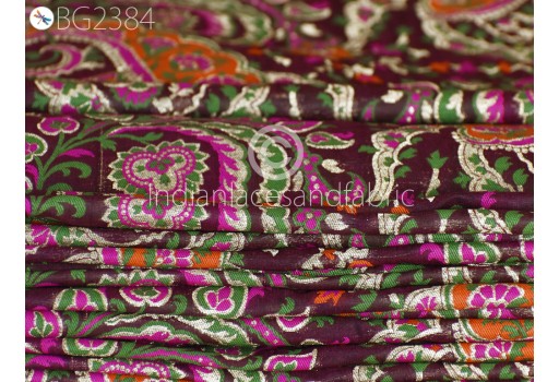 Burgundy Indian Brocade by the Yard Banarasi Wedding Dress Material Sewing Lehenga Skirt Men Vests Jacket Costumes Curtains Upholstery Hair Crafts Home Decor