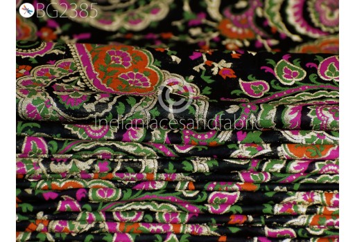 Black Indian Brocade by the Yard Banarasi Wedding Dress Material Sewing Lehenga Skirt Men Vests Jacket Costumes Curtains Upholstery Hair Crafts Home Decor
