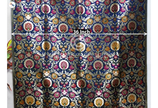 Indian Navy Blue Silk Brocade By The Yard Wedding Dress Banarasi Costume Material Sewing Crafting Blouses Curtain Upholstery Furnishing Home Décor Table Runner Fabric