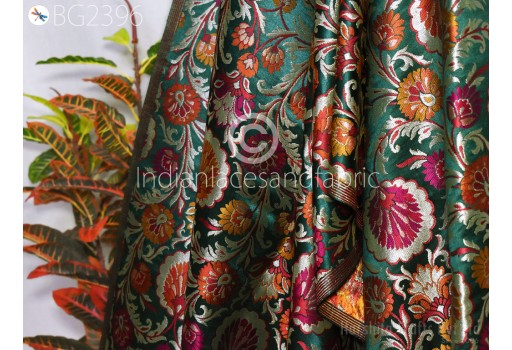 Banarasi Indian Emerald Green Brocade Fabric By Yard Bridal Wedding Skirt Dresses Varanasi Silk Sewing Costumes Lehenga Drapery Blouses Table Runner Fabric