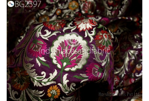Wine Brocade Fabric by the Yard Banarasi Dress Material Costumes Banaras Indian Wedding Dresses Crafting Sewing Cushions Upholstery Drapery Home Decor