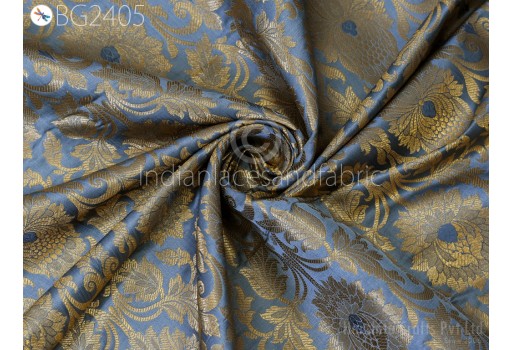 Bridal Costumes Material Grey Brocade by the Yard Indian Gold Banarasi Dress for Wedding Dresses Sewing Crafting Curtains Home Décor Fabric