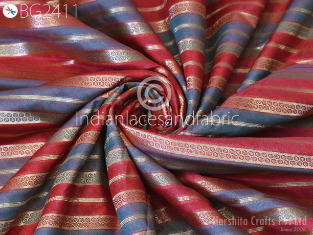Sewing Costumes Indian Silk Brocade by the Yard Diagonal Stripes Banarasi Wedding Dresses Bridal Blouse Crafting Drapery Curtains Fabric