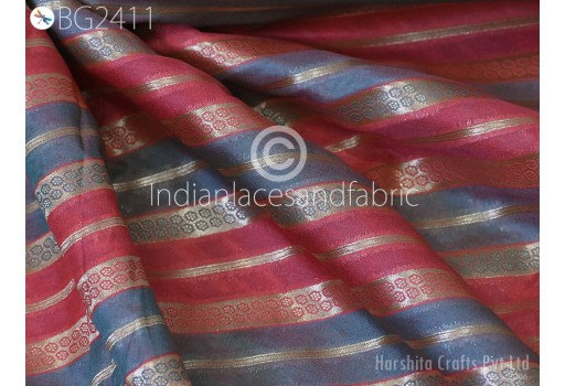 Sewing Costumes Indian Silk Brocade by the Yard Diagonal Stripes Banarasi Wedding Dresses Bridal Blouse Crafting Drapery Curtains Fabric