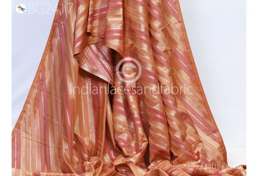 Peach Diagonal Stripes Banarasi Brocade by the Yard Wedding Dress Blouse Sewing Bridal Costumes Crafting Drapery Home Décor Curtains Fabric