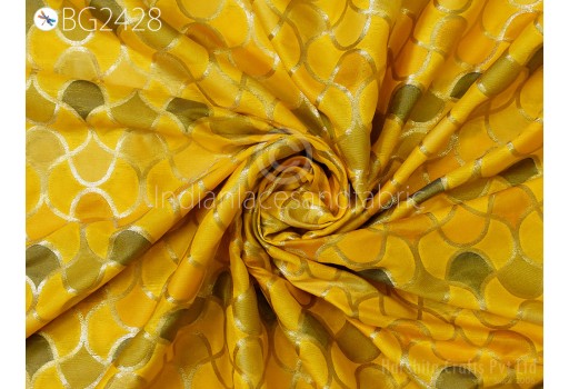 Yellow Brocade Fabric by the Yard Wedding Dress Jackets Indian Blended Banarasi Dress Material Sewing Cushion Cover Home Décor Crafting