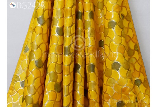 Yellow Brocade Fabric by the Yard Wedding Dress Jackets Indian Blended Banarasi Dress Material Sewing Cushion Cover Home Décor Crafting