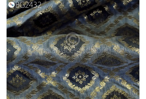 Smoke Grey Brocade Fabric by the Yard Wedding Dress Jackets Indian Blended Banarasi Dress Material Sewing Cushion Cover Home Décor Crafting