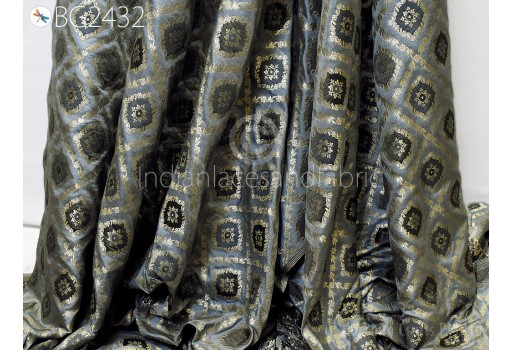 Smoke Grey Brocade Fabric by the Yard Wedding Dress Jackets Indian Blended Banarasi Dress Material Sewing Cushion Cover Home Décor Crafting