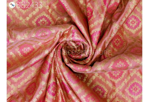 Home Décor Crafting Coral Brocade Fabric by the Yard Wedding Dress Jackets Indian Blended Banarasi Dress Material Sewing Cushion Cover 